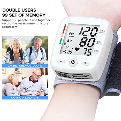 Blood Pressure Monitor Automatic Wrist Blood Pressure Monitors For Home Use Bp Machine Cuff Digital Large Lcd Display 2X99 Readings With Carrying Case, White #TOP4