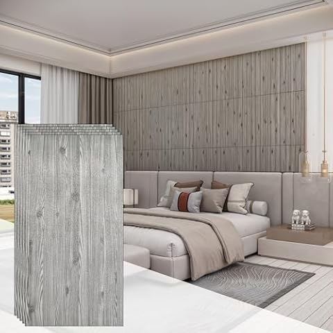 DEKKOR 10PCS 3D Wall Panels Peel and Stick Foam 3D Wood, 28 in. x 14 in. Waterproof Stick on Wall for TV Room, Living Room, Bedroom, Kitchen (Gray Oak) Cover