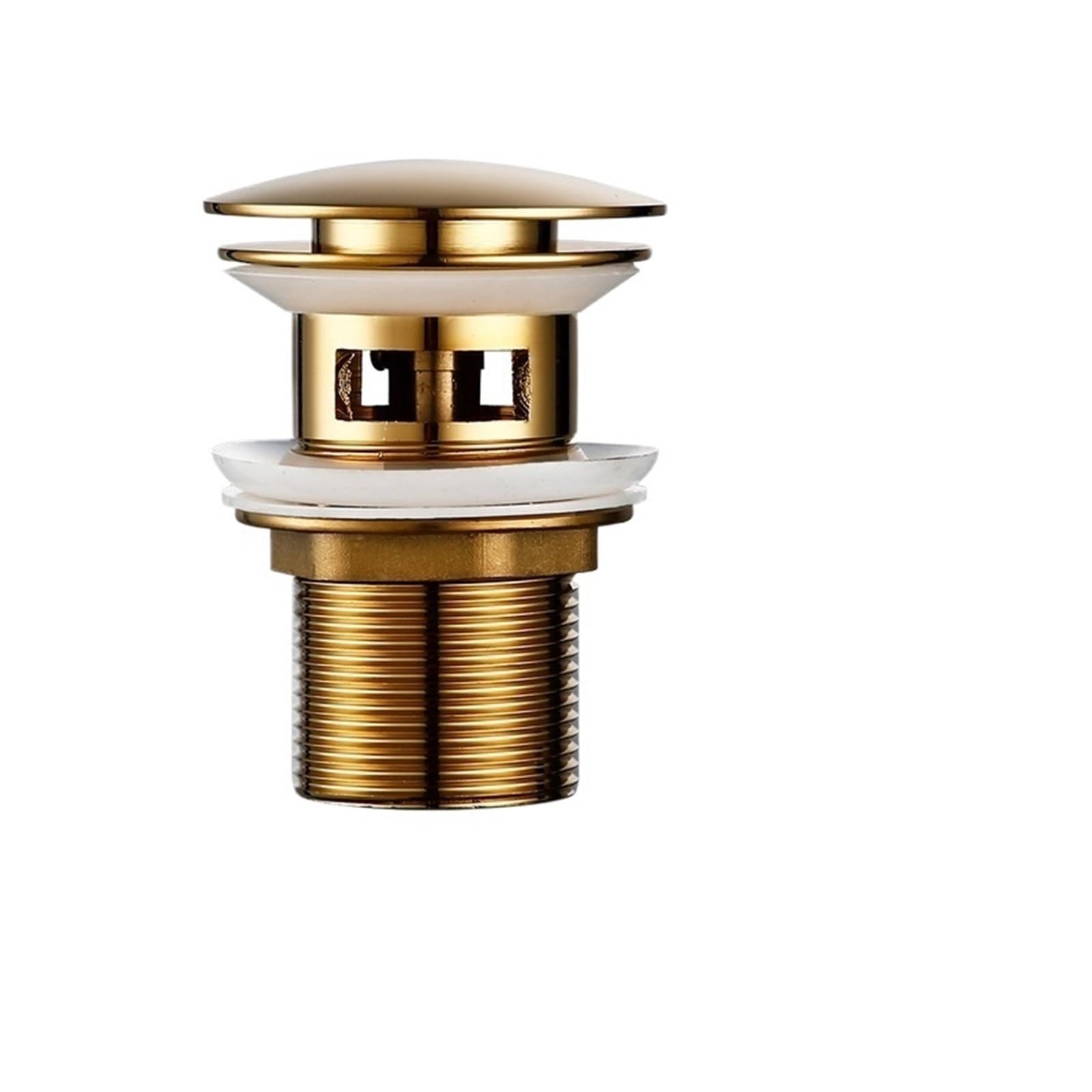 Pop Up Drain Plug Bathroom Bath Pop Up Drain Stopper Rose Gold Polished Anti-Corrosion With OverFlow Hole Basin Sewer(Polished Gold-1)