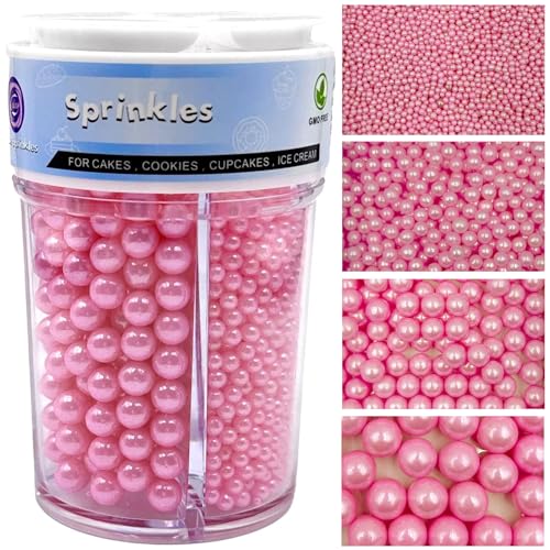 Image of Sprinkles for Cake Decorating, 7.8oz Pink Pearl Sprinkles Mix for Valentine's Cake Cupcake Cookie Baking Ice Cream Toppings