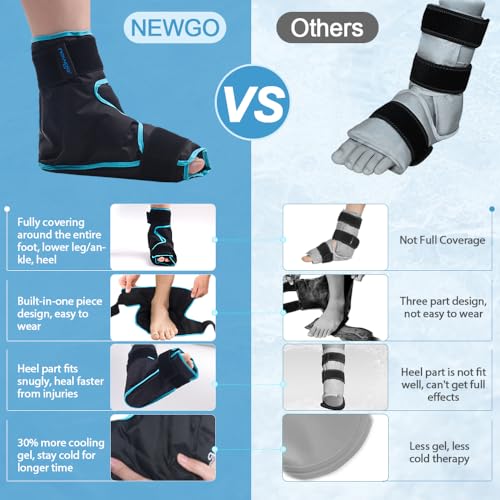 NEWGO Ice Pack Foot Ankle Ice Pack Wrap for Plantar Fasciitis, Foot Surgery Recovery, Hot Cold Therapy Ice Boot for Bunions, Ankle Injury, Swelling, Burning Feet - Black