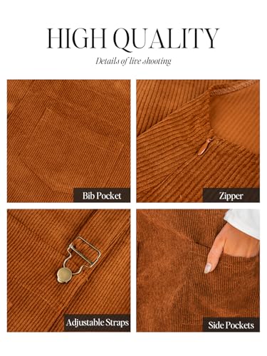 Image of CUPSHE Women Corduroy Fall Dresses Front Bib Pocket Square Neck Wide Strap Casual Overall Mini Dress