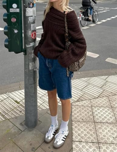 Image of Women Off Shoulder Batwing Sleeve Oversized Chunky Sweaters (Free Size)