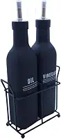 Galheteiro Preto Fosco Manhattan Óleo Vinagre Azeite 300ml 3 Peças