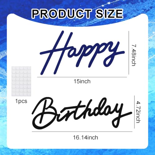 Image of TONIFUL Happy Birthday Sign for Backdrop - Black Navy Blue Felt Banner - Includes Dot Glue - Perfect for Birthday Party Backdrop,Wall Decr,Balloon Arch,Photo Background