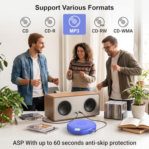 Image of Gueray Portable CD Player with Earphones CD Player for Car Support MP3 | CD Dsicman with Anti-Skip Shockproof with LCD Display Support PROG Memory Repeat Function
