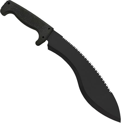 Miniatura 4 de SOG SOGfari - Machete Kukri MC11-N de 12 pulgadas, hoja negra rígida con parte trasera de sierra, mango de goma, funda de nailon