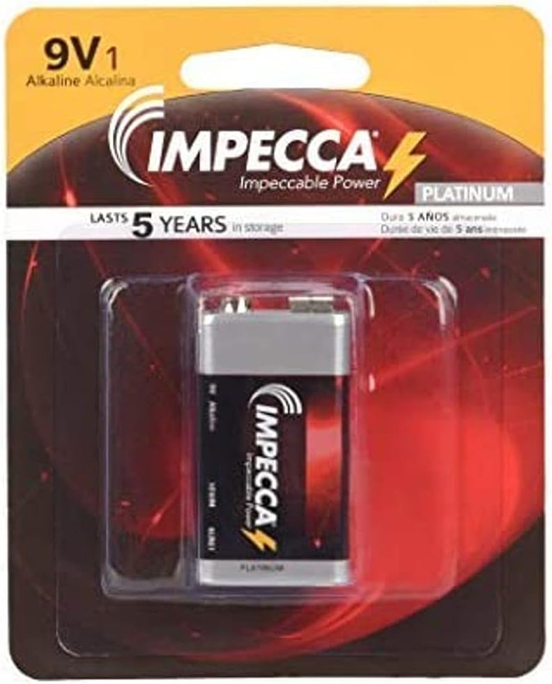 IMPECCA 9 Volt Batteries, High Performance 9V Alkaline Batteries, 6LR61, 9-Volt Alkaline Battery for Everyday Use, 1 Pack