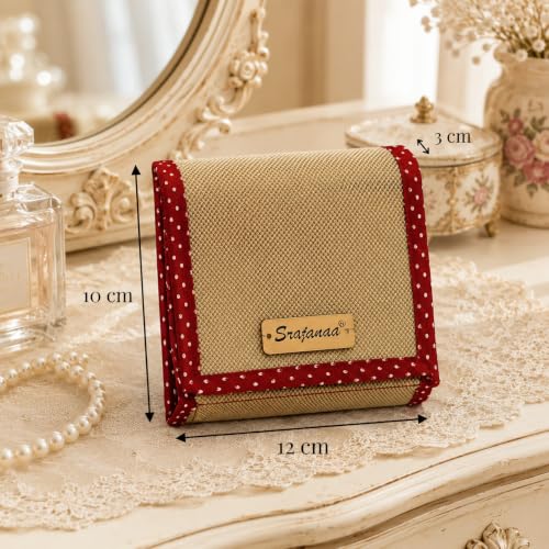 Image of Foldable Bindi Organizer Pouch for Women | 16 Packet Storage for Bindis, Jewellery, Hair Pins, Makeup & Travel Accessories | Compact Cosmetic & Accessory Bag - Maroon (2 Pc)