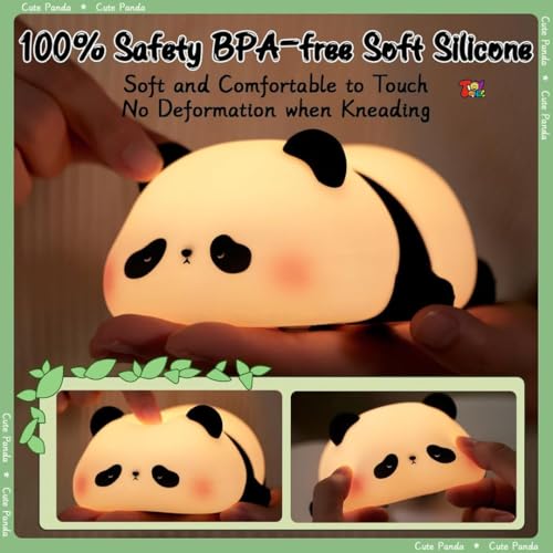 Image of TOYTONIC Cute Panda Silicone Night Light for Kids - Rechargeable Lamp with Tap Control Modes, 1200mAh Power Module, BPA-Free, Soft Silicone, Ideal for Bedroom, Nursery, Gift for Girls & Boys