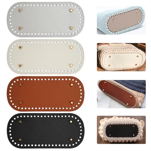 4 Stück Stricken Häkeln Pu Taschenboden, 4 Farbe Oval Boden für Taschen zum Häkeln, Häkeltasche Taschenbode Häkeln mit Löchern Lederboden für Taschen Häkeln , Handtasche Schultertasche Diy Zubehör