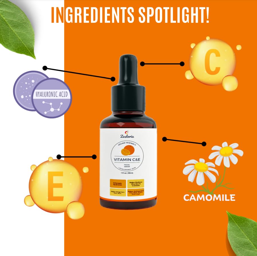 Zestoria Vitamin C Serum for face with Hyaluronic Acid & Vitamin E, Anti-Aging - Image 3