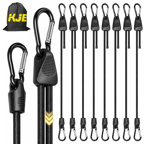 KJE 8Pcs 48" Adjustable Bungee Cords with Hooks - Black