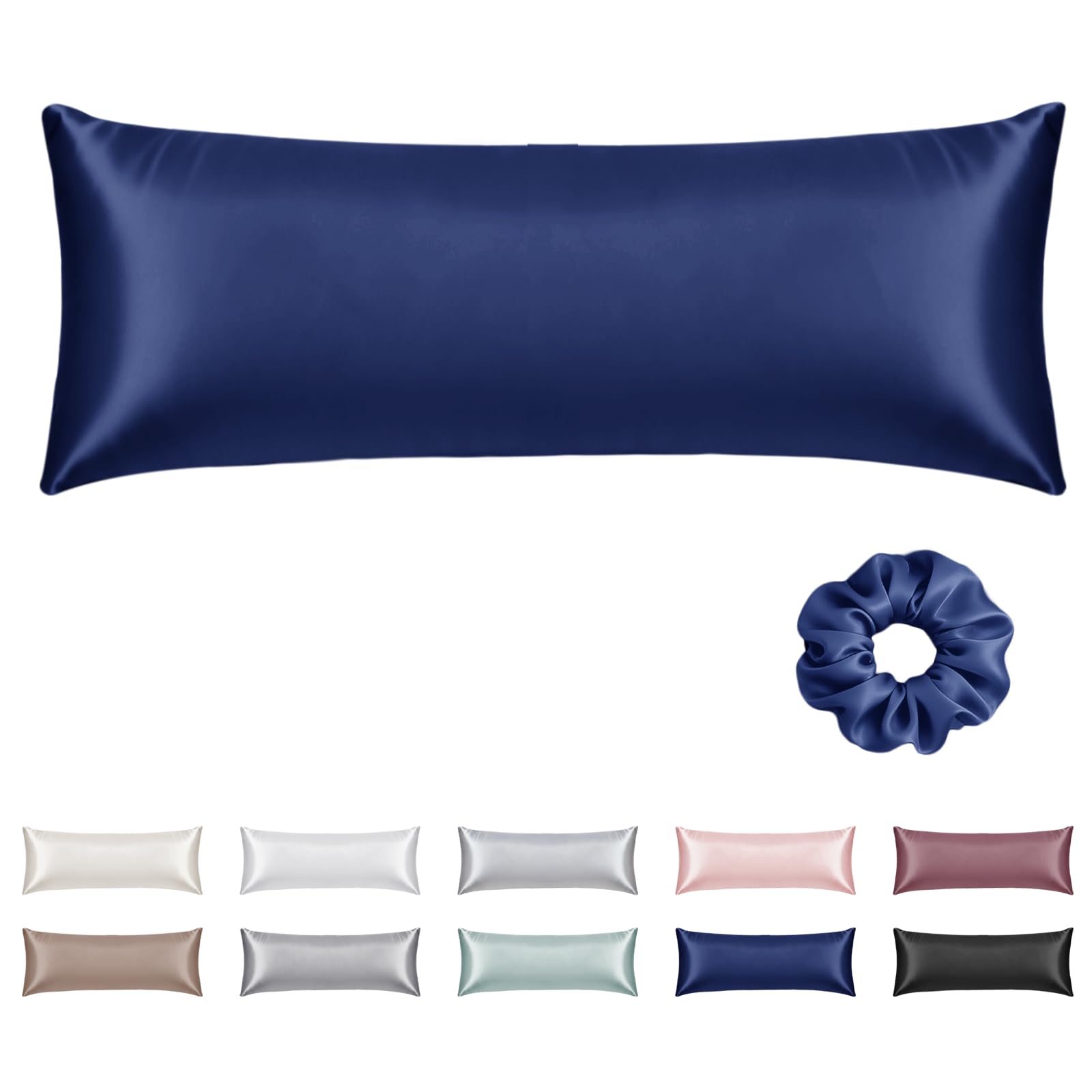 Vielit Satin Body Pillow Pillowcase 1pc,Silky Body Pillow Cover Similar to Silk Pillow Cases Soft Body Pillow Case 20x54 & Envelope Closure,Gift for Women Men Navy & 1 Satin Scunchie