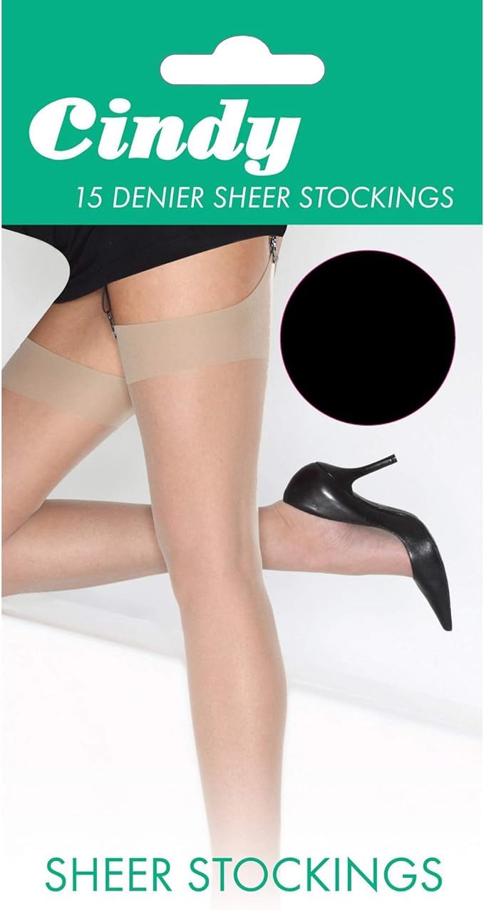 Cindy Women's 15 Denier Sheer Plain Knit Stockings - One Size (as8, alpha, one_size, regular, regular, Black)