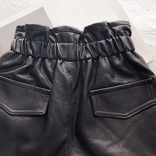 Girls Paperbag Shorts Toddler Loose Fit High Waist Pu Leather Button Front Wide Leg Pure Color Casual3