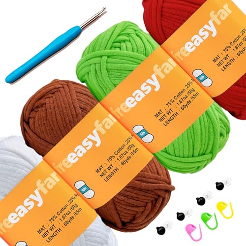 Image of 4x50g Beginner Easy Yarn for Crocheting and Knitting; Worsted-Weight Medium #4;Crocheting and Knitting kit with Tool Set (Red+Green+Latte+White, 4 Skein)