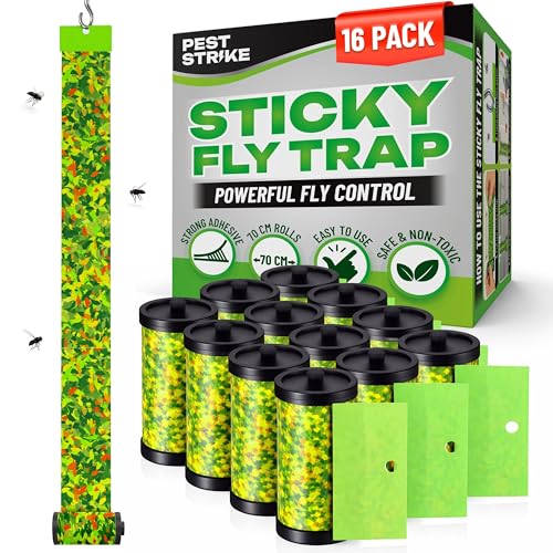 Fly Catcher Sticky Rolls - 16 Pack Sticky Fly Trap Tape Strips for Moth Flies Mosquitos Wasp and Ants - Extra Sticky Fly Papers for Indoors and Outdoors
