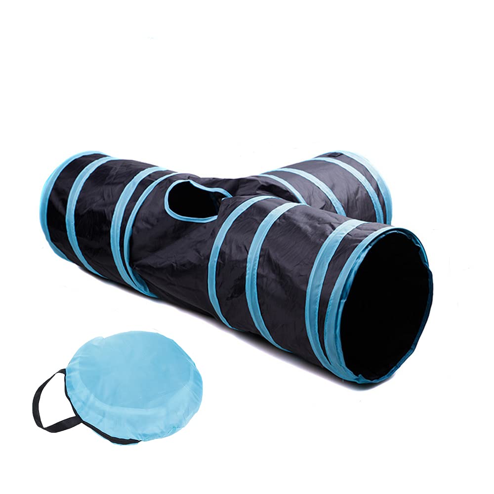 NeoStyleCat Tunnel Tube,Cat Toys Interactive,Foldable Rabbit Tunnel,Multi-way Cat Tunnels,with Play Ball,for Indoor Cats, Puppy, Kitty, Kitten, Rabbit (3 Tunnel(Black))
