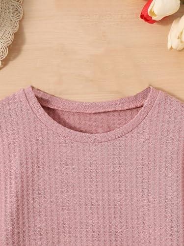 Floerns Girl's Casual Short Sleeve Knitted Loose Fit Solid Tee Shirt3