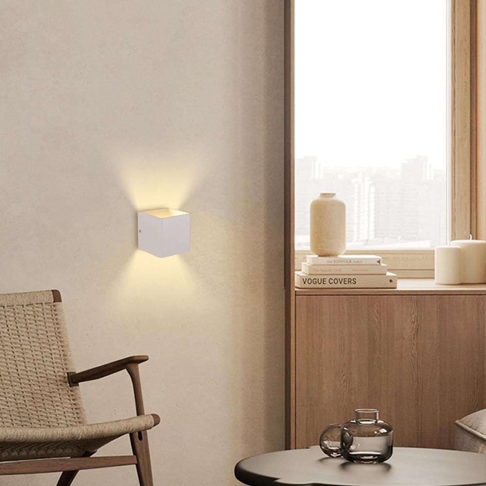 3000K Warm White Hardwired Wall Lamp Square Matte LED Wall Sconce Modern Up and Down Wall Light Interior Decoration Wall Mounted Lamp for Bedroom Bedside Living Room Hallway