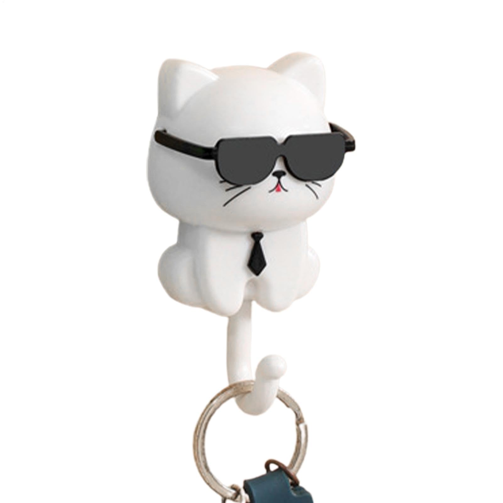 Porta llaves para gatos - Ganchos para gatos, Ganchos para abrigos para gatitos | Lindo gancho para llaves de gato con gafas de sol, ganchos adhesivos para abrigos, llavero decorativo de pared para bo
