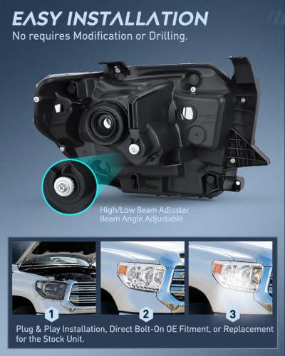 Image of Nilight Headlight Assembly Compatible for 2014-2021 Toyota Tundra | 2014 2015 2016 2017 2018 2019 2020 2021 SR5 /1794 /Limited /Platinum /SR /TRD Pro Headlamps with Chrome Housing Amber Reflector