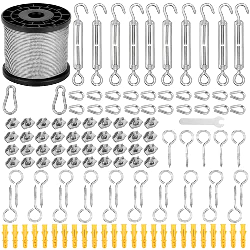 Belle Vous Kit Fil de Fer de Jardin et Tendeurs M5-100m de Câble en Acier Inoxydable - Support Inox - Crochet et Tendeur Serre Cable - Kit Treillis Plante...