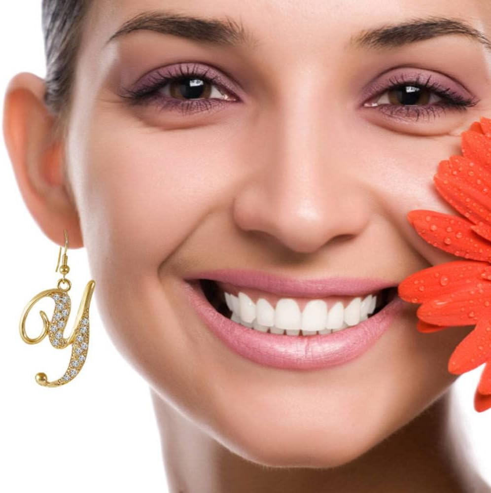 BERRICLE Initial Letter Statement Fish Hook Dangle Drop Earrings for Women, Gold-Tone