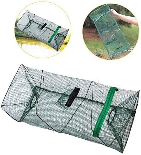 Cage à Poissons Pliable En Nylon Et Métal – 54x25x25 Cm, Pour Crevettes, Crabes, Homards Et Appâts