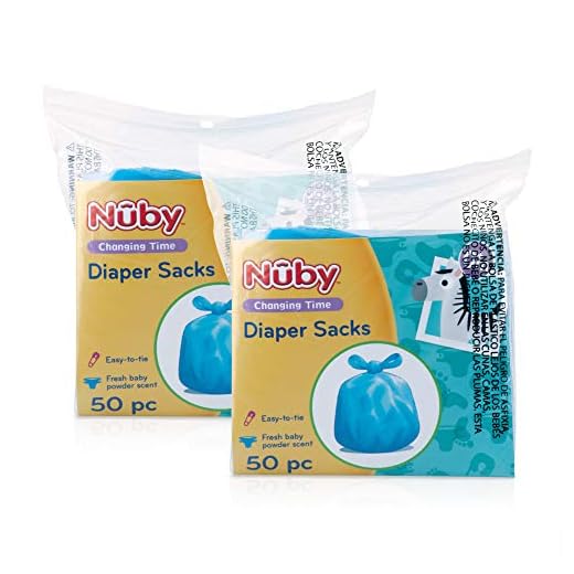 Nuby Diaper Disposable Bags, Fresh Baby Powder Scent, 2 Pack (50 Count Each Pack)