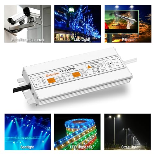 Image of LED Driver 150 Watts DC 12V Low Voltage Transformer, IP67 Waterproof Low Voltage Power Converter with 3-Prong US Plug for Any Indoor and Outdoor Led Lights, Computer Projects