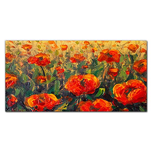 Décoration tableau en verre de luxe de 100x50cm avec éclat de pavots