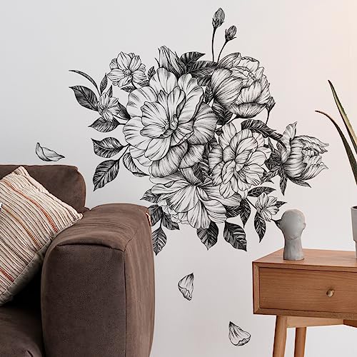 Runtoo Black and White Floral Wall Decals Peony Flower Wall Stickers Living Room Bedroom Office Wall Decor by Runtoo - Used condition - Image 2