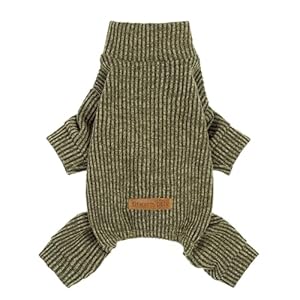 Fitwarm Mock Neck Knited Dog Pajamas, Warm Winter Clothes for Small Dogs Boy Girl, Pet Apparel, Olive Green, Small