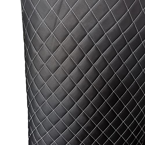 LANOBA Vinyl Quilted Foam Fabric Multi Pattern Thread Faux Leather Material DIY Upholstery Furniture Headboards Automotive Interior Fabric, 39x61 inch (Black&White)