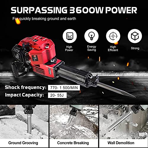 LPYGOA Benzin-Abbruchhammer, Betonbrecher Mit Vibrationsgedämpftem Griff, 1900-W-Schlaghammer, Spitz- Und Flachmeißel… – Bild 4