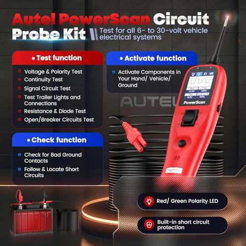 Autel PowerScan Automotive Circuit Tester, Power Circuit Probe Tool, 12-24V Electrical Short Open Breaker Circuit Finder, AC/DC Current Resistance, Duty Cycle, & 20FT Extension Cord, for 99% Cars - Image 2