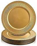 Yesland 12 Pack Gold Charger Plates with Hammered Rim, 13 Inch Plastic Round Charger for Dinner...