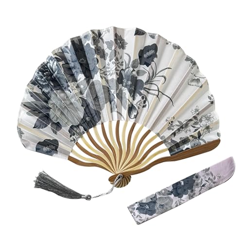 KASESSS Ventaglio Bambu, Ventaglio Pieghevole Cinese, Tasca Ventilatore a Mano, Ventagli Pieghevoli per Donna, Vintage ventaglio con Nappe con Sacca Portaoggetti per Ballo Festa Cosplay Raffreddamento