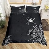 Feelyou Spider Web Bedding Set Queen Size Kids Halloween Themed Comforter Cover Set for Boys Girls Teens Black White Duvet Cover Breathable Spider Bedspread Cover Room Decor Quilt Cover