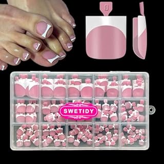 Toe Nail Press Ons, French Tips Toe Press On Nails, 150pcs Square Pre-Designed Soft Gel Thick False Toenail Extension, Berry Pink Full Cover Acrylic for DIY 15 Sizes