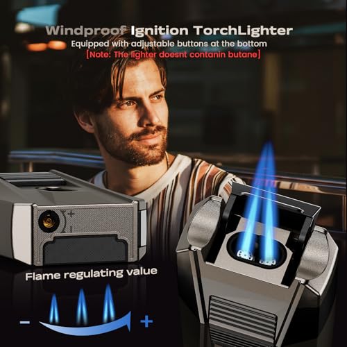 Encendedor antorcha multifuncional con cortador y llama dual miniatura 2