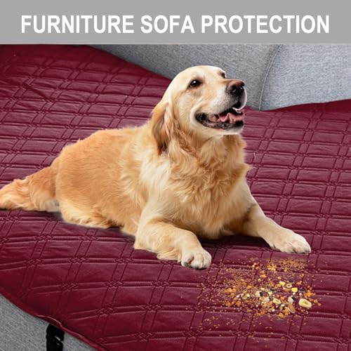 Image of Genina L Shape Couch Cover, Sectional Couch Chaise Covers, Waterproof Washable Sofa Covers for Right L Shape Chaise Lounge, Anti-Slip Sofa Slipcovers for Dogs Cats Pet Friendly (Burgundy)