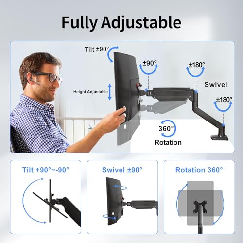 suptek Stojak na monitor PC dla monitorów LED LCD od 13 do 32 cali, regulowane ramię monitora ze sprężyną gazową, obrotowy stojak na monitora z 2 rodzajami instalacji, udźwig do 9 kg,czarny MD01A