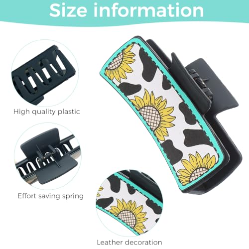 Image of PALAY Hair Claw Clip 4 Inch Black Leather Print Sunflower Design