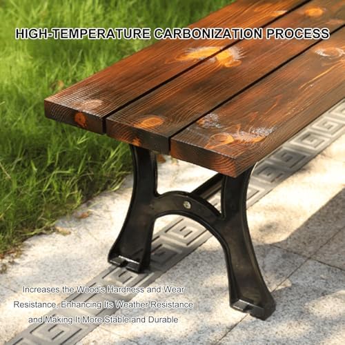 Weatherproof Outdoor Bench, 71in Backless Garden Seating, Durable Wood & Cast Aluminum for Patio, Yard, Balcony, Park - Easy to Install, Brown Finish