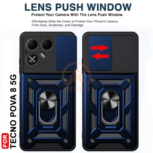 Image of Armor Bumper Back Cover Case for Tecno Pova 8 5G Rotating Camera Cover, Ring Holder & Kickstand | Heavy Duty & 360 Degree Protection Back Cover for Tecno Pova 8 5G (Blue)
