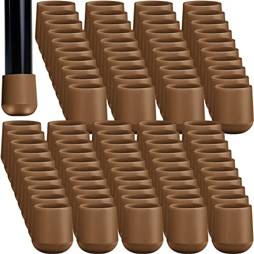 Image of Jetec 144 Pcs 7 /8 Inch Folding Chair Leg Caps Heavy-Duty Plastic Chair End Caps Non-marring Furniture Glides Round Hardwood Floor Protectors (Brown)