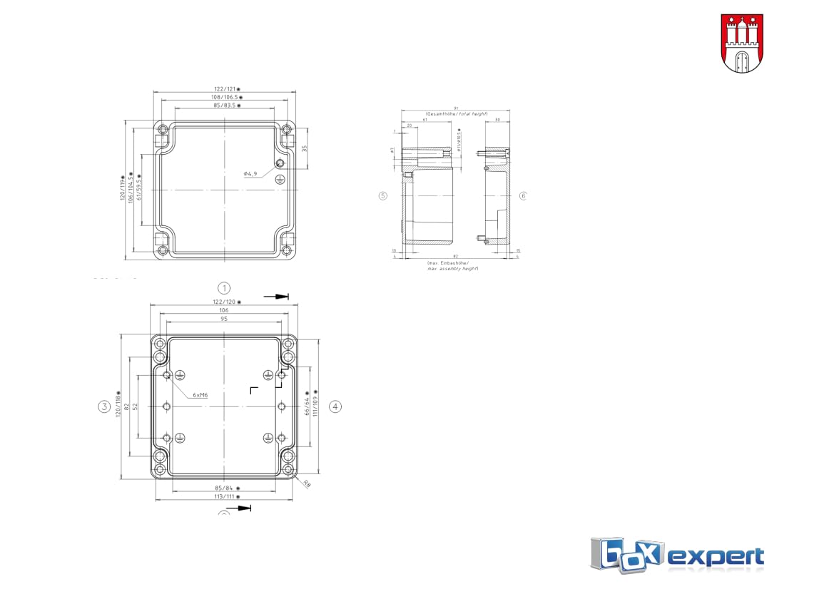 BOXEXPERT Contenitore industriale in alluminio 122x120x91mm Custodie pressofuse della serie Alster verniciate a polvere IP66, custodie per installazione, custodie vuote, custodie da parete